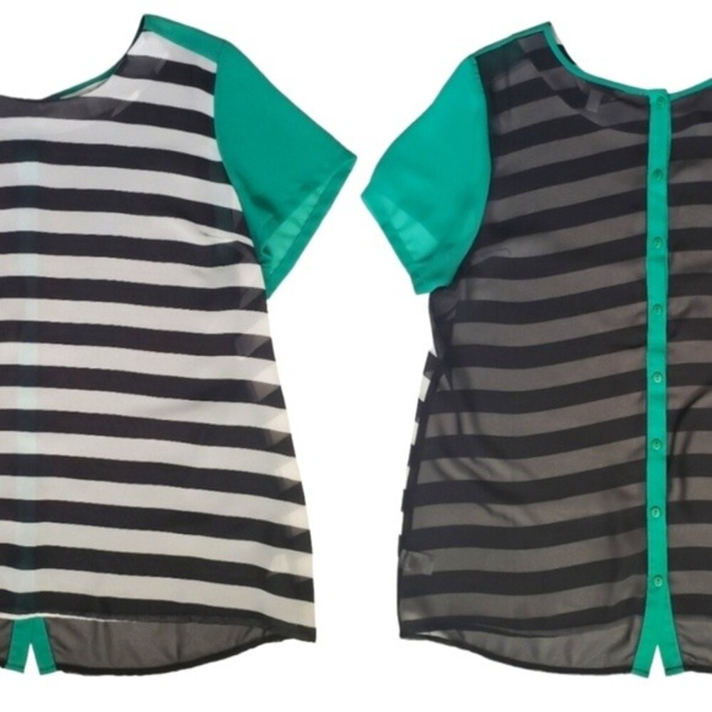 Charming Charlie Striped Sheer Top W Back Buttons - L